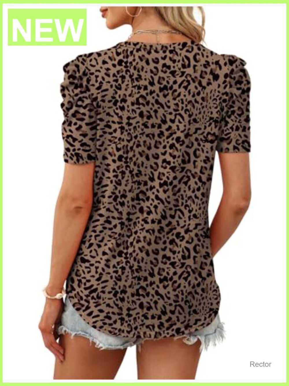 Women's Puff Sleeve Crewneck T-Shirt Blouse Spring Outfit - Picture 5 of 7